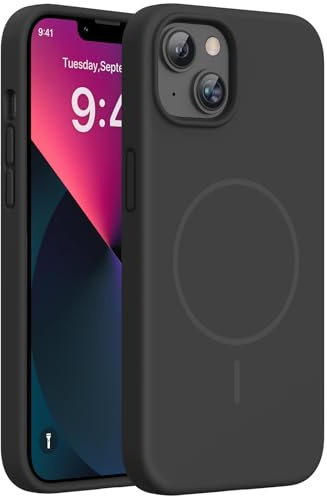 Miracase for iPhone 13 Case with MagSafe, Liquid Silicone Case Black | [Soft Anti-Scratch Microfiber Lining], Magnetic Shockproof Drop Protection Phone Case for 13,Black
