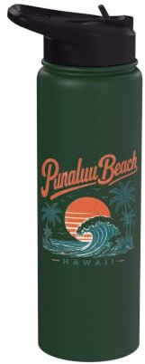 Punaluu Beach Hawaii Sunset Wave Palm Trees Stainless Steel Insulated Water Bottle