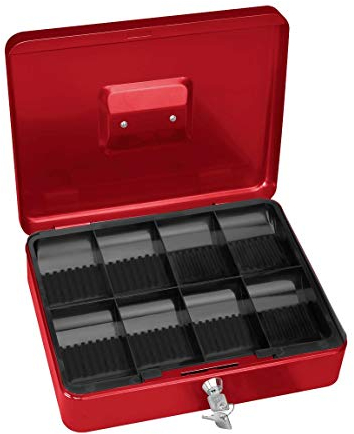 MAUL Geldkassette 56114, rot, herausnehmbarer Münzeinsatz aus Kunststoff, Sicherheitsschloss mit 2 Schlüsseln