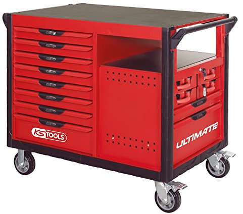 KS Tools 809.0014 - Etabli 14 tiroirs - Gamme Ultimate® - avec Ouverture individuelle et Totale des tiroirs - 4 Roues Robustes - Plateau Composite