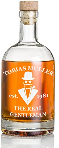 Whiskyflasche mit Gravur 700 ml - Geschenke für Männer Geburtstagsgeschenk - Whiskey-Karaffe mit Korken - Dekanter Personalisiert mit Name für Mann - Motiv The Real Gentleman