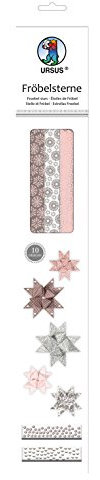Ursus 34870000F - Papierstreifen für Fröbelsterne rosé / hellgrau / braun, aus hochwertigem Bastelpapier, 60 Streifen in 2 verschiedenen Größen für ca. 15 Sterne, Bastelklassiker zur Weihnachtszeit