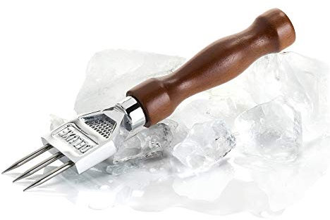 Viski Eispickel mit 3 Zinken, Holzgriff, Edelstahl, für Bar- und Cocktails.