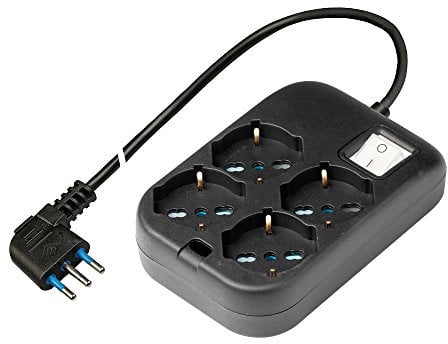 POLY POOL - PP2504.2XL Presa Multipla Quadrata con 4 Prese P40 Pluristandard - Ciabatta Multipresa con Spina Salvaspazio Grande 16A - Multipresa Elettrica cavo 1.5 m e Interruttore