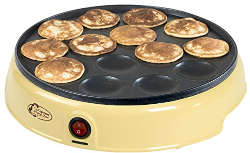 Bestron Poffertjes Maker im Retro Design, Mini Pfannkuchen Automat, mit Antihaftbeschichtung, Sweet Dreams, 800 W, Gelb