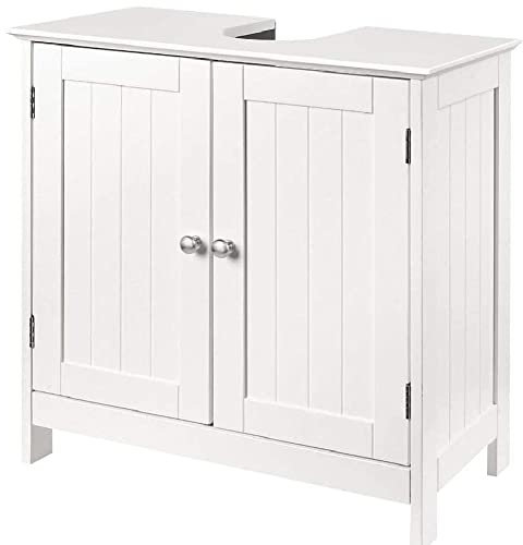 Mobile Sotto Lavabo Bagno 2 ripiani con Doppia Anta, Chiusura Magnetica in Legno MDF antigraffio, Dimensione 60 x 30 x 60 cm, Sottolavandino, Armadietto Sottolavabo, Colore Bianco