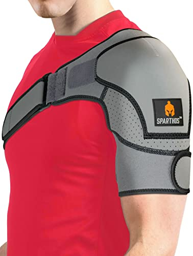 Sparthos Attelle d'épaule – Manchon de soutien et de compression pour manchette des rotateurs déchirée, soulagement des douleurs articulaires AC – Enveloppe d'immobilisation du bras, poche de poche de