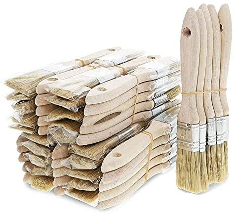 ASelected 50Pack 1 inch Chip Paint Brushes Set Flat Natural Bristle Disposable Paint Brushes with Wood Handle for Acrylic Paint, Stains, Varnishes, Watercolours, Furniture, Glues, Wall Painting, Gesso