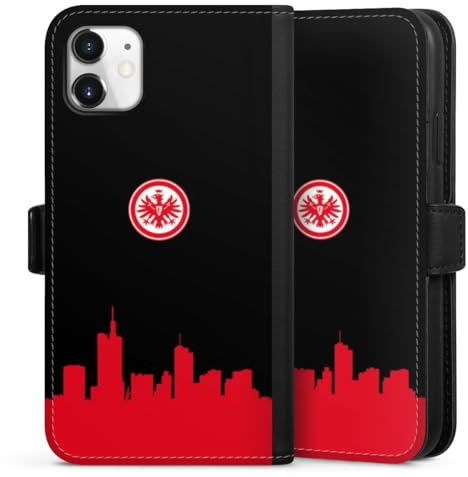 Klapphülle kompatibel mit Apple iPhone 11 Handyhülle aus Kunst Leder schwarz Flip Case Eintracht Frankfurt SGE Skyline