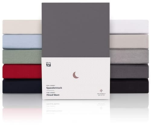 Blumtal® Premium Spannbettlaken 120x200cm Jersey - OEKO-TEX zertifiziertes Spannbettlaken 120x200cm Baumwolle - Spannbetttuch 120x200 für Matratzen bis 25 cm - Laken 120x200 Spannbettlaken - Anthrazit