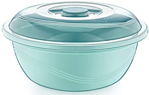 Round Plastic Mixing Bowl with Lid Bread Dough Proofing Salad Fruit Food Storage (Clear Lid, Basin Colour Will Vary Dependent on Stock) (2, 15 Litre)