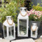 INDA-Exclusiv 3er Set XL Gartenlaterne Metall Windlicht Kerzenhalter Laternen mit Seilgriff weiß 25/40/51cm