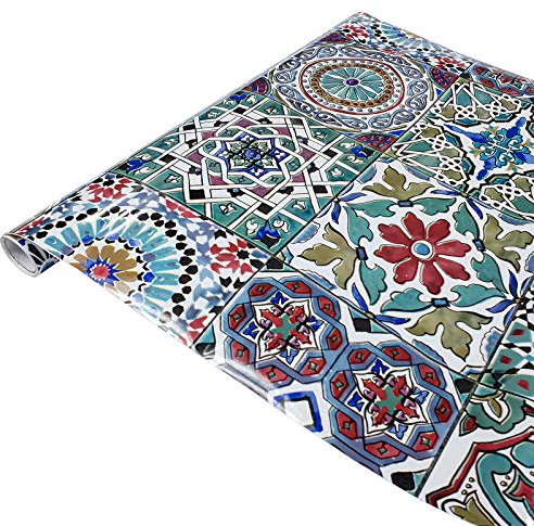 DecoMeister Vinilos Autoadhesivos Para Muebles Imitacion Azulejos Marroquí Papel Adhesivo Para Cocina Pared Puertas Mesa Armario Encimera Láminas Decorativas Decoracion Rollo Para Forrar 45 x 150 cm