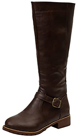 Minetom Stivali da Donna Scarpe Tacco Basso Calzature da Piatti Caldi con Zip Biker Punk Lunghi Stivali da Motociclista Invernali C Marrone Scuro 42 EU