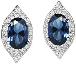 Michooyel S925 Saphir-Ohrstecker für Damen, CZ-Diamant-Akzent, Sterlingsilber, edler Schmuck für Damen und Mädchen