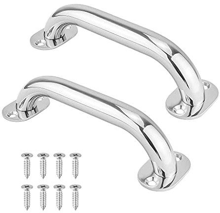 Lot de 2 poignées de bateau en acier inoxydable 316 polies, main courante ronde de 22,9 cm, matériel de pont pour bateau, yacht/camping-car