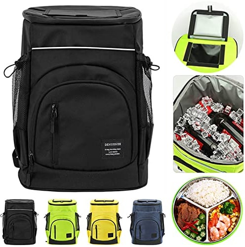 XIUWOUG 33L Kühltasche Gross, Wasserdichten Isolierter Rucksäcke Cooler Bag, Kaltes Bier Picknick Rucksack Mit Kühlfach, Picknickkorb 2-4 Personen, Mobiler Kühlschrank Fürs Auto (Schwarz)