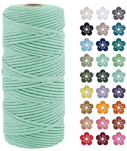 LEREATI Makramee Garn 3mm x 100m Hellgrün Baumwollkordel Natur Baumwollseil Farbig Baumwollgarn, Macrame Cord 3mm für DIY Geflochten, Makramee Deko, Hängepflanze, Wandbehang, Vorhang