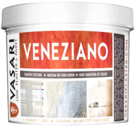 VASARI Lime Plaster and Paint | Veneziano Plaster (Smooth Finish) | Made from Natural Lime and Powdered Marble | color: Natural White #1 | size: 1 Quart wet mix