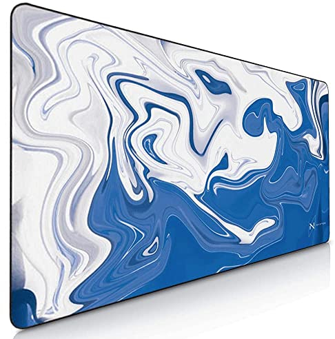 Nyfter - Premium XXL Gaming Mauspad Nyfpad 900x500mm Mousepad im Liquid Design Wellenfrei mit extra vernähten Kanten (White-Blue)