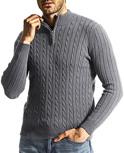 Superora Hombre suéter Ajustado de Manga Larga JerséIs Cálido Jerseys de Punto para con 1/4 Cremallera