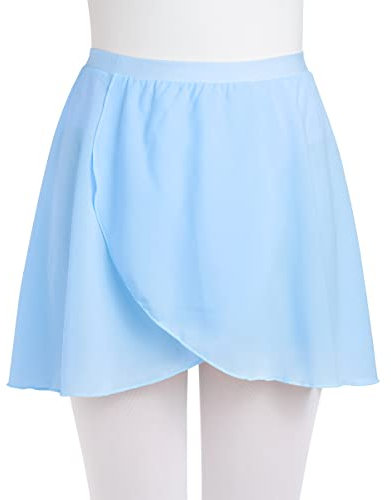 Soudittur Ballettrock Mädchen Blau zum Überziehen Wickelrock aus Transparentem Chiffon Tanz Rock für Kinder und Damen (M)