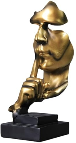 PIGPIGFLY Schweigen ist Gold Statue,Deko Figuren, Deko Wohnzimmer Modern Zum Hinstellen, Abstrakte Skulptur Polyresin, Geschenkidee （Vergoldet golden）