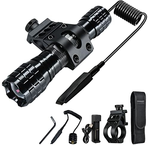DARKBEAM Lampe Torche IR 850nm LED Lampe de Poche Infrarouge, Travailler avec l'équipement de Vision Nocturne, Invisible Lumière Rechargeable, pour chasse, observation, Sauvetage, 501F avec pile, clip