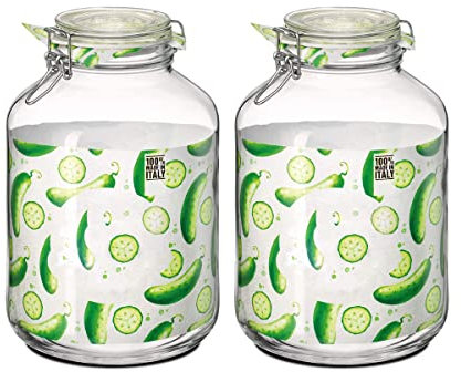 JUANIO Lot de 2 bocaux hermétiques à bouchon mécanique, bocal pot de conservation, jarre en verre, capacité 5 L - Diamètre 17.5 x Hauteur 27.9 cm