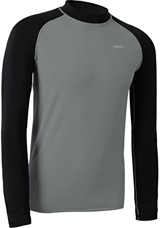 H.MILES Men Long Sleeve Rashguard Baselayer UPF 50+ Rash Vest Quick Dry Swimming Tops for Surfing Snorkeling Diving, Grey, S