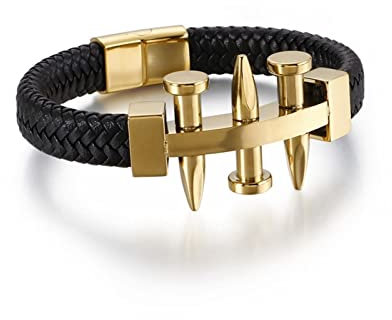 Dsnyu Lederarmband Paare, Gold Hip Hop Armband Herren, 21.5CM Einfacher Nagel Punk Armband Klassik Schmuck