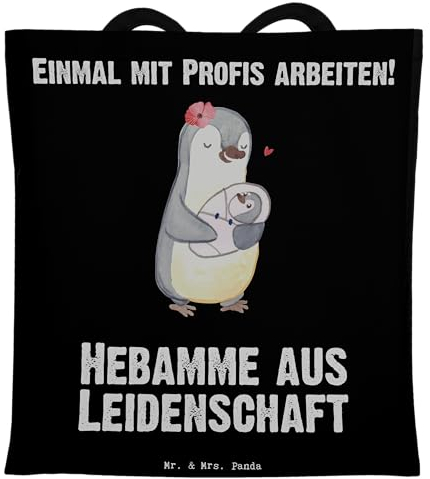 Mr. & Mrs. Panda Tragetasche Hebamme Leidenschaft - Geschenk, Geburtshelfer, Badetasche, Beutel, Danke, Dankeschön, Jutetasche, Ausbildung,