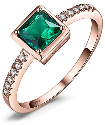 JewelryPalace Anelli Donna Argento 925 Simulato Smeraldo Verde, Solitario Anello Donna in Oro Rosa con Pietre a Taglio Principessa, Classico Fedine Promessa Anello con Zirconi, Set Gioielli Donna 9.5