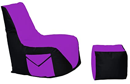 Momiralland Komfort Sitzsack XL - XXL mit Hocker Sitzkissen BodenKissen Sessel In- & Outdoor geeignet Gaming Sitzsack für Erwachsene und Kinder (Schwarz – Lila, XXL - Durchmesser 80 cm)