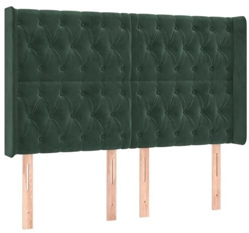 vidaXL Kopfteil mit Ohren Polsterkopfteil Betthaupt Bettkopfteil für Bett Bettgestell Schlafzimmer Bettzubehör Dunkelgrün 147x16x118/128cm Samt