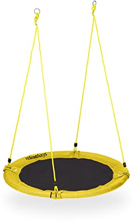 Relaxdays Balançoire nid d'oiseau, 110 cm, Enfants & Adultes, Hauteur réglable, Jusqu’à 100 kg, extérieur, Noir-Jaune