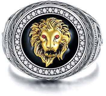 SLIACETE 925 Sterling Silber Löwenkopf Ring für Männer Löwen Schmuck Geschenke für Vater Freunde, Größe: 70 (22.3)