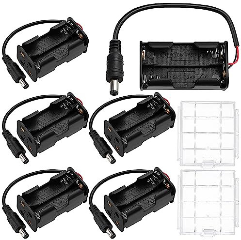 6 PCS 4 x 1.5V AA Battery Holder, KUOQIY 6V Back to Back Battery Holder Case Box with DC Plug, with 2 PCS Plastic Battery Storage Box
