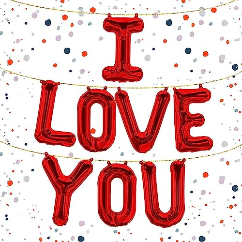 Folienballon-Set I Love You in Rot, 40 cm - Zeige deine Liebe mit einer romantischen Dekoration - Ideal für Valentinstag, Jahrestage & Überraschungen