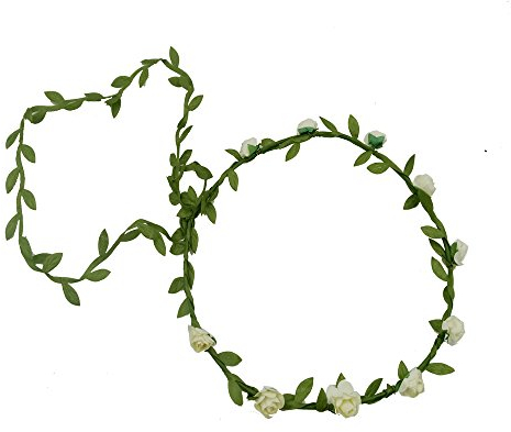 Damen Blumenkranz Blume Krone Stirnband Haarschmuck Blumenstirnband Boho Blumen Haarband Braut Blume Haarreif Stirnband mit Blättern,für Hochzeit Party Festival Geburtstag,Beige
