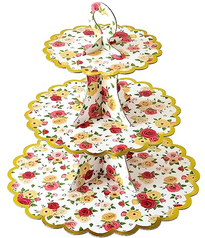 Soleebee Tortenständer aus Karton, 3 Etagen Cupcake Ständer Dessert Turm Halter Muffinständer Partyzubehör für Geburtstag Hochzeit Party Kuchen Torten Brötchen Etagere (1 Stück, Blumen)