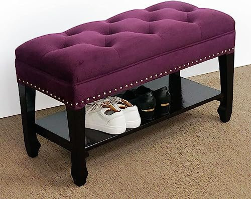Massivholz Eingangsbank Schuhaufbewahrungsbank, Bequeme Polsterbank Schuhbank, Rustikale Bänke Flur Schuhorganisator Möbeldekor-Lila 100x35x45cm(39x14x18inch)