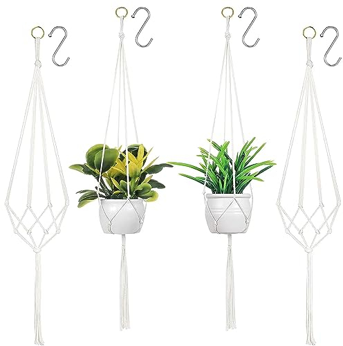 YZDZSW Makramee Blumenampel, 4er Set Blumenampeln Zum Aufhängen, Boho Deko Baumwollseil Hängeampel Blumentopf Pflanzen Halter Aufhänger für Innen Außen Decken Balkone(2 Größen)