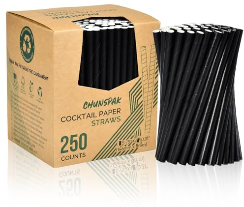 Lot de 250 pailles jetables en papier, courtes et larges, noires, 14,6 x 0,8 cm, pour cocktails, margarita, boissons mélangées, maison, bar et restaurants…