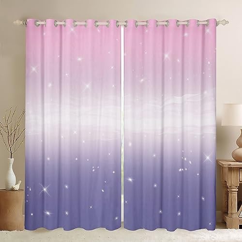 Homemissing Girls Curtains for Bedroom Living Room Pink Purple Rainbow 30%-50% Blackout Curtains for Kids Colorful Ombre Window Drapes Glitter Window Treatments W46*L54