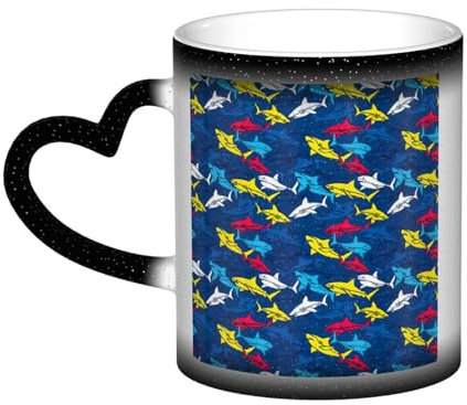 DURAGS Haifisch-Keramiktasse mit hitzeempfindlichem Farbwechsel, für Kaffee und Tee, ideal als Markierungstasse