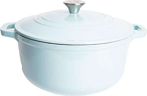 Lexi Home Olla holandesa esmaltada de hierro fundido con tapa, 6 cuartos de galón, sartén para salsa, servidor de pasta, olla superior de estufa, plato para pan de masa madre, pollo de cocción lenta,