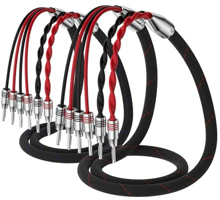 Tirstrup HiFi Biwire Lautsprecherkabel, 2 Bananen auf 4 Bananen Lautsprecherkabel Ein Paar flexible Kabel Vergoldetes mit hochwertigen Bananensteckern (2,5 m)