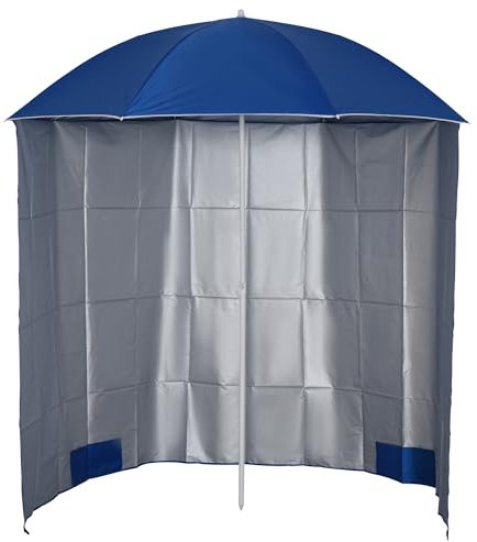 Outsunny Sombrilla de Playa con Panel Lateral Ø220x220 cm Parasol para Terraza con Apertura Manual 8 Varillas de Acero y Bolsa de Transporte para Jardín Piscina Azul