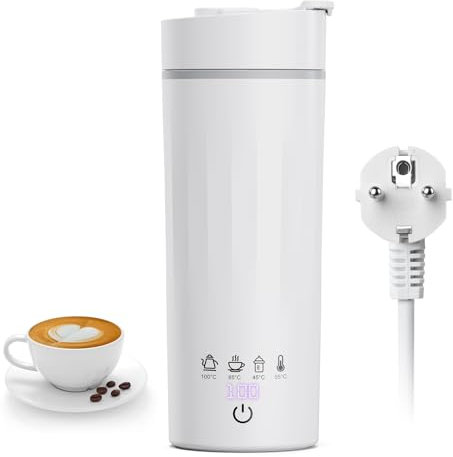 Flintronic Reise Elektrisch Wasserkocher, 475ML Electric Kettle, 220 V/ 300W Thermoskanne, 304 Stainless Steel Liner, Kleiner Tragbarer Elektrischer Wasserkocher mit Automatischer Abschaltung